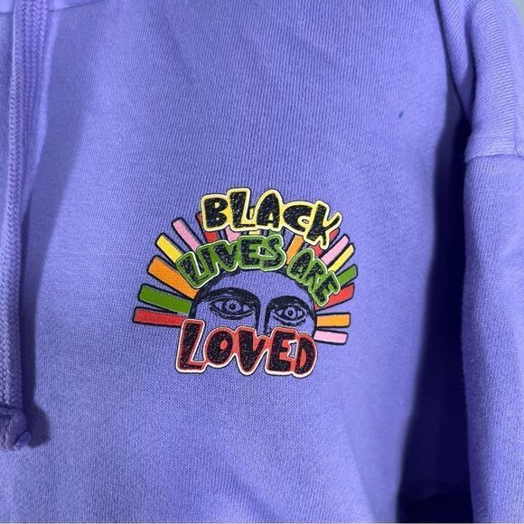 CROSS Colours cropped hoodie pullover sweater lilac Black Lives Are Loved size M - Picture 9 of 13